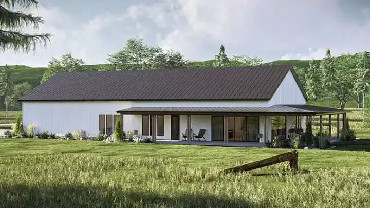 Barndominium house plans 52-761 - front exterior, 2,721 sq ft, 4 bed, 3 bath house plans | Monster House Plans
