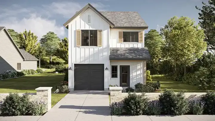 Modern Farmhouse house plans 52-762 - front exterior, 1,451 sq ft, 3 bed, 2 bath house plans | Monster House Plans