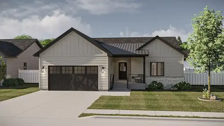 Modern Farmhouse house plans 52-764 - front exterior, 1,613 sq ft, 3 bed, 2 bath house plans | Monster House Plans
