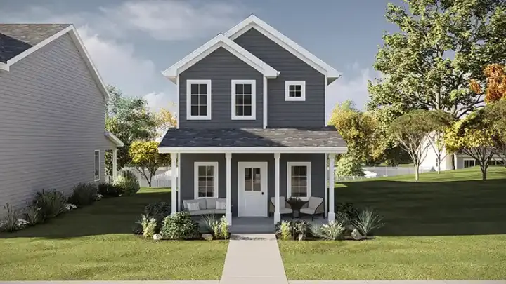 Traditional house plans 52-765 - front exterior, 1,415 sq ft, 3 bed, 2 bath house plans | Monster House Plans