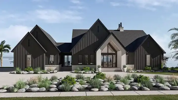 Modern house plans 52-773 - front exterior, 3,104 sq ft, 3 bed, 2 bath house plans | Monster House Plans