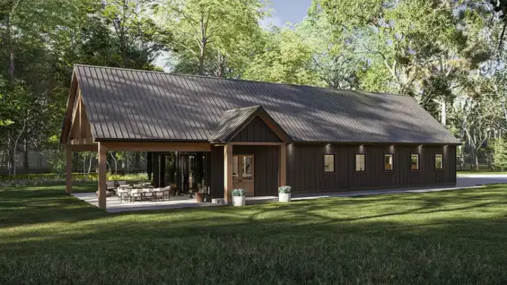 Barndominium house plans 52-774 - front exterior, 1,247 sq ft, 1 bed, 1 bath house plans | Monster House Plans