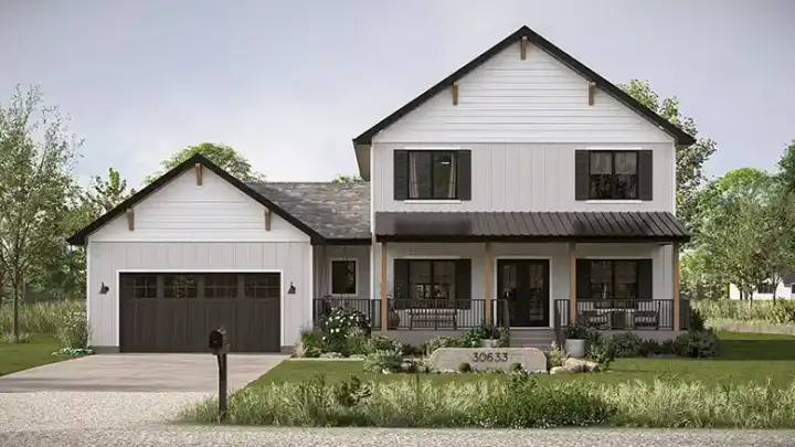 Modern Farmhouse house plans 52-775 - front exterior, 2,146 sq ft, 4 bed, 2 bath house plans | Monster House Plans