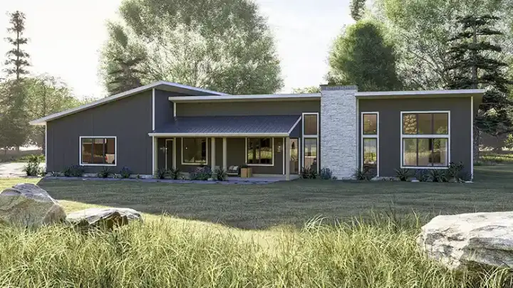 Contemporary house plans 52-776 - front exterior, 2,227 sq ft, 3 bed, 2 bath house plans | Monster House Plans
