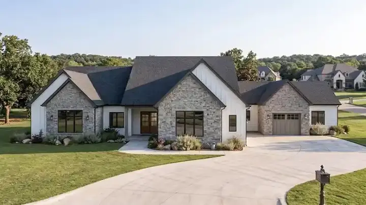 Modern Farmhouse house plans 52-786 - front exterior, 3,836 sq ft, 4 bed, 4 bath house plans | Monster House Plans