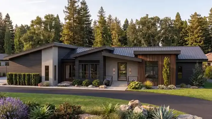 Modern house plans 52-788 - front exterior, 2,642 sq ft, 3 bed, 2 bath house plans | Monster House Plans