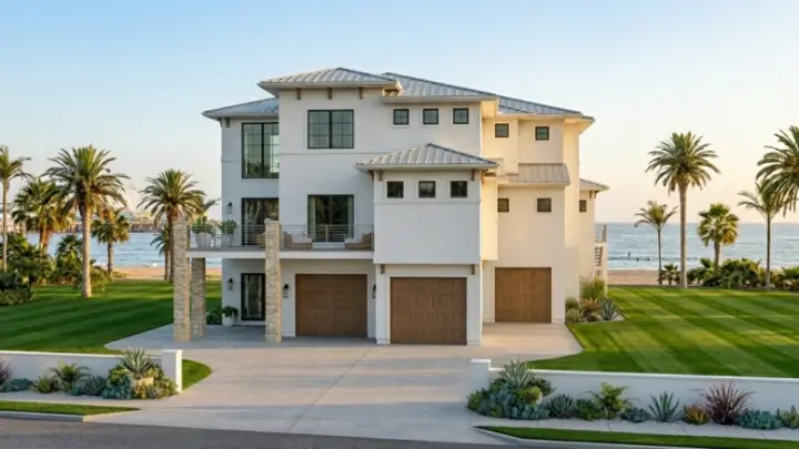 Beach house plans 52-812 - front exterior, 5,031 sq ft, 5 bed, 3 bath house plans | Monster House Plans