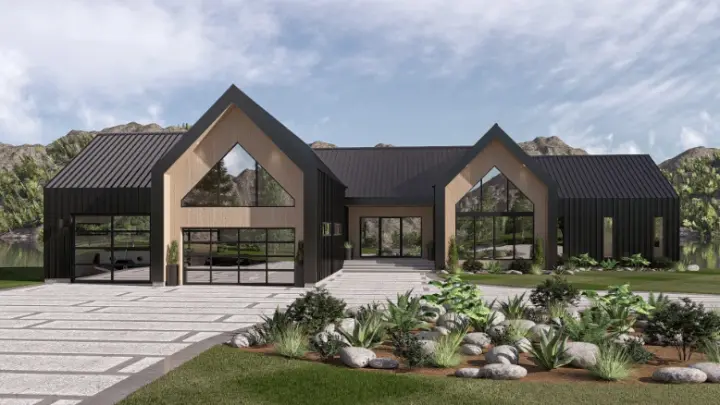 Scandinavian house plans 52-816 - front exterior, 2,858 sq ft, 3 bed, 2 bath house plans | Monster House Plans