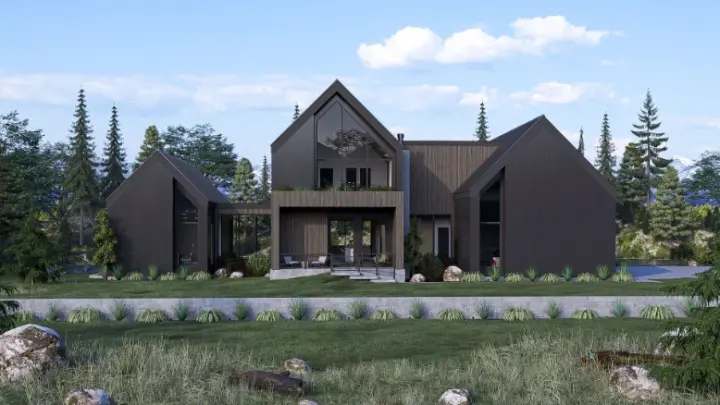 Scandinavian house plans 52-817 - front exterior, 3,924 sq ft, 3 bed, 2 bath house plans | Monster House Plans
