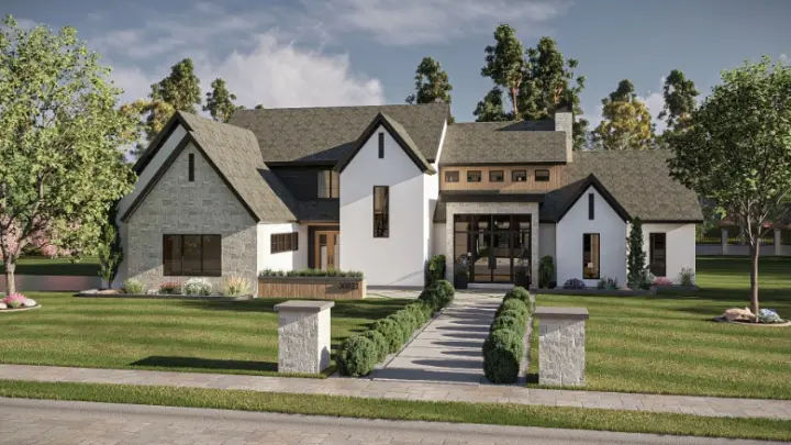 Modern house plans 52-822 - front exterior, 3,926 sq ft, 4 bed, 3 bath house plans | Monster House Plans