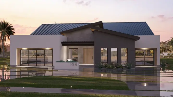 Modern house plans 52-825 - front exterior, 2,727 sq ft, 3 bed, 2 bath house plans | Monster House Plans