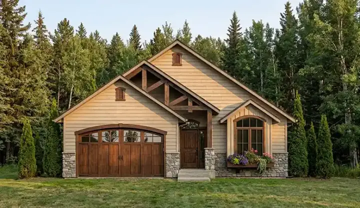 Mountain Rustic house plans 53-105 - front exterior, 1,454 sq ft, 2 bed, 2 bath house plans | Monster House Plans