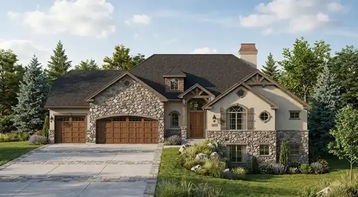 European house plans 53-135 - front exterior, 2,186 sq ft, 2 bed, 2 bath house plans | Monster House Plans