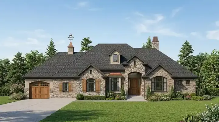 European house plans 53-148 - front exterior, 2,312 sq ft, 2 bed, 2 bath house plans | Monster House Plans
