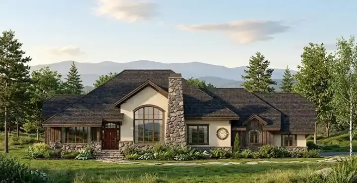 European house plans 53-155 - front exterior, 2,371 sq ft, 2 bed, 2 bath house plans | Monster House Plans