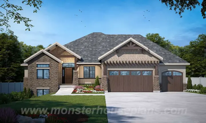 Craftsman house plans 53-161 - front exterior, 2,406 sq ft, 3 bed, 2 bath house plans | Monster House Plans