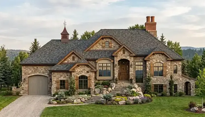 Mountain Rustic house plans 53-163 - front exterior, 2,426 sq ft, 2 bed, 2 bath house plans | Monster House Plans