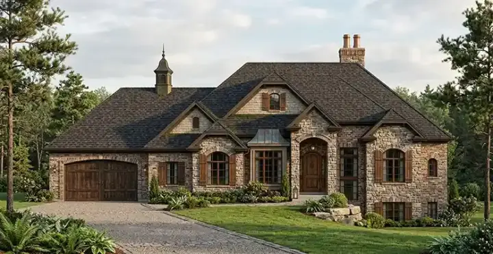 European house plans 53-169 - front exterior, 2,442 sq ft, 3 bed, 2 bath house plans | Monster House Plans