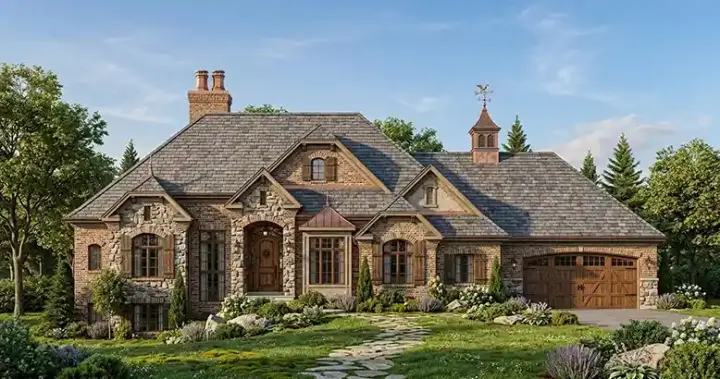 European house plans 53-171 - front exterior, 2,449 sq ft, 3 bed, 2 bath house plans | Monster House Plans