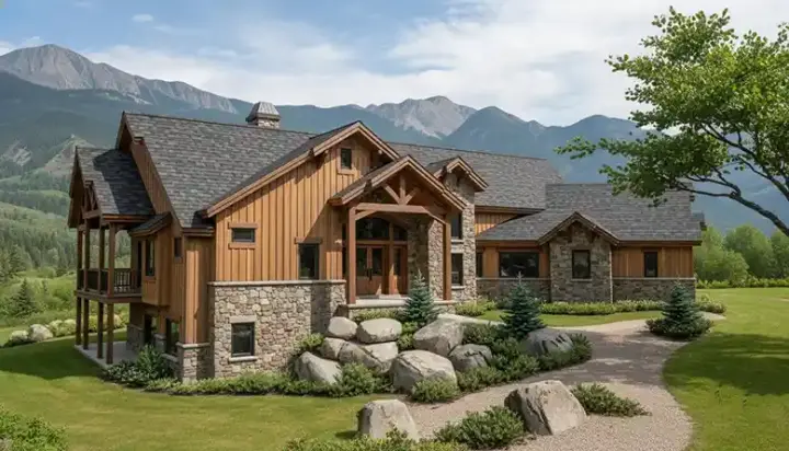 Mountain Rustic house plans 53-180 - front exterior, 2,495 sq ft, 1 bed, 1 bath house plans | Monster House Plans