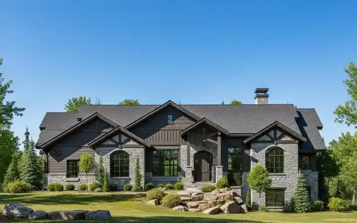 Mountain Rustic house plans 53-185 - front exterior, 2,573 sq ft, 2 bed, 2 bath house plans | Monster House Plans