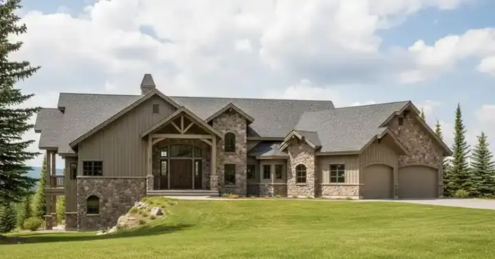Mountain Rustic house plans 53-189 - front exterior, 2,600 sq ft, 1 bed, 1 bath house plans | Monster House Plans