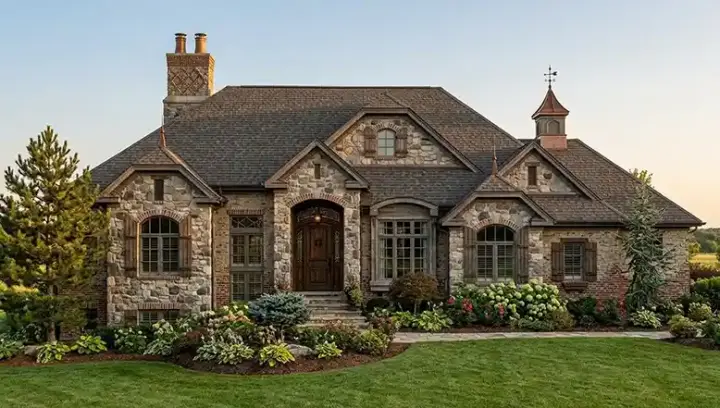 European house plans 53-201 - front exterior, 2,741 sq ft, 2 bed, 2 bath house plans | Monster House Plans