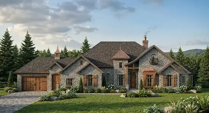European house plans 53-209 - front exterior, 2,878 sq ft, 3 bed, 2 bath house plans | Monster House Plans