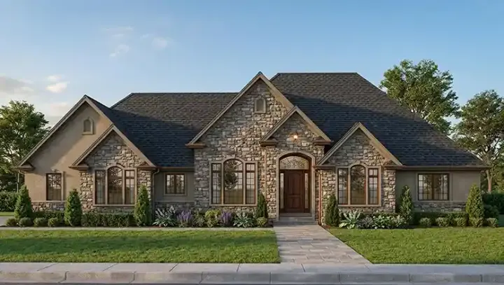 European house plans 53-214 - front exterior, 2,942 sq ft, 1 bed, 1 bath house plans | Monster House Plans
