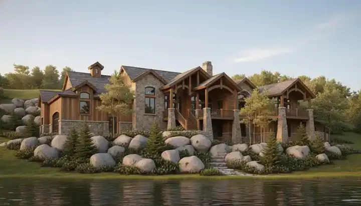 Mountain Rustic house plans 53-222 - front exterior, 3,102 sq ft, 2 bed, 2 bath house plans | Monster House Plans