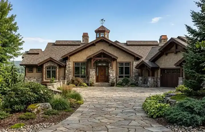 Mountain Rustic house plans 53-227 - front exterior, 3,316 sq ft, 2 bed, 2 bath house plans | Monster House Plans