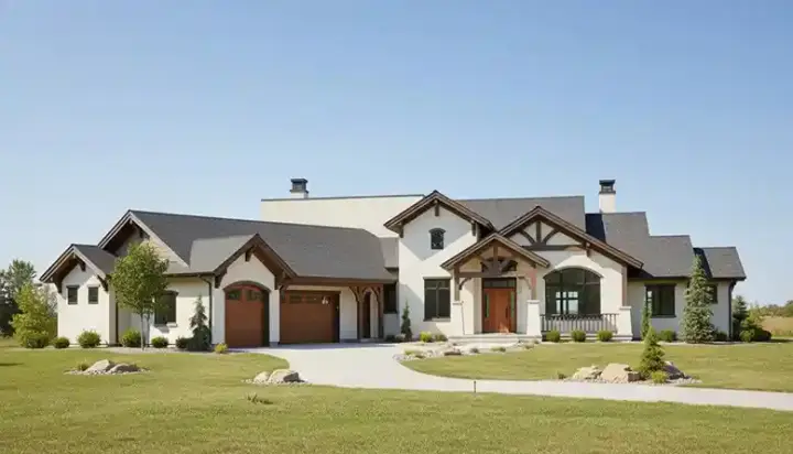 Mountain Rustic house plans 53-232 - front exterior, 3,590 sq ft, 2 bed, 2 bath house plans | Monster House Plans