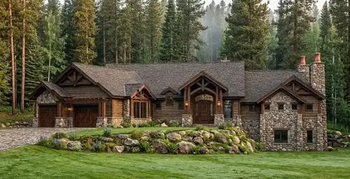 Mountain Rustic house plans 53-234 - front exterior, 4,125 sq ft, 2 bed, 3 bath house plans | Monster House Plans