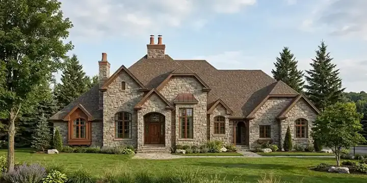 European house plans 53-238 - front exterior, 4,435 sq ft, 2 bed, 2 bath house plans | Monster House Plans