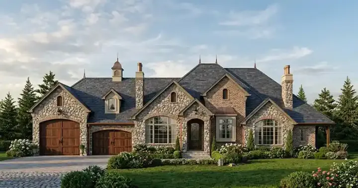 European house plans 53-239 - front exterior, 4,438 sq ft, 2 bed, 2 bath house plans | Monster House Plans