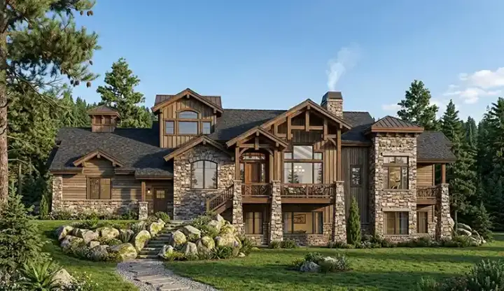 Mountain Rustic house plans 53-242 - front exterior, 2,335 sq ft, 2 bed, 2 bath house plans | Monster House Plans