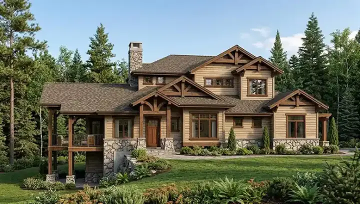 Mountain Rustic house plans 53-247 - front exterior, 2,640 sq ft, 2 bed, 2 bath house plans | Monster House Plans