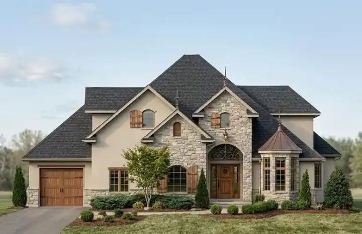 European house plans 53-254 - front exterior, 2,834 sq ft, 4 bed, 3 bath house plans | Monster House Plans