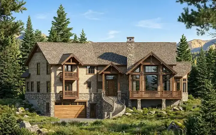 Mountain Rustic house plans 53-256 - front exterior, 2,853 sq ft, 4 bed, 3 bath house plans | Monster House Plans