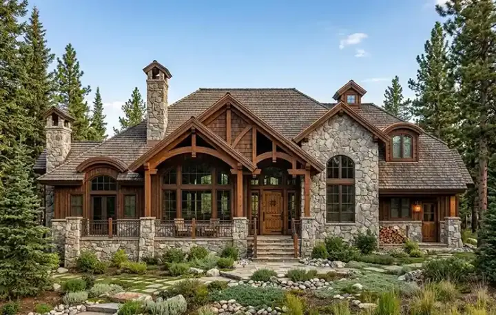 Mountain Rustic house plans 53-281 - front exterior, 3,592 sq ft, 4 bed, 3 bath house plans | Monster House Plans