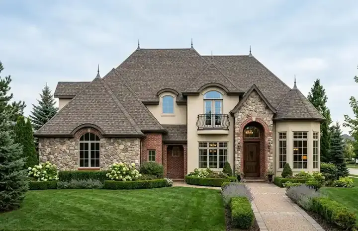 European house plans 53-287 - front exterior, 3,648 sq ft, 4 bed, 3 bath house plans | Monster House Plans