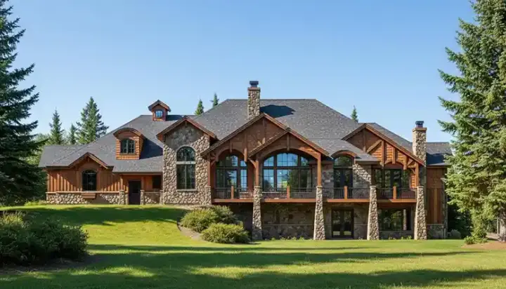 Mountain Rustic house plans 53-293 - front exterior, 3,761 sq ft, 2 bed, 2 bath house plans | Monster House Plans