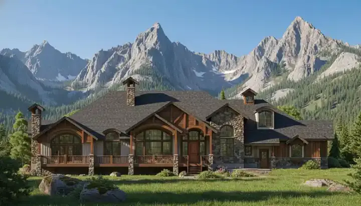 Mountain Rustic house plans 53-296 - front exterior, 3,817 sq ft, 5 bed, 4 bath house plans | Monster House Plans