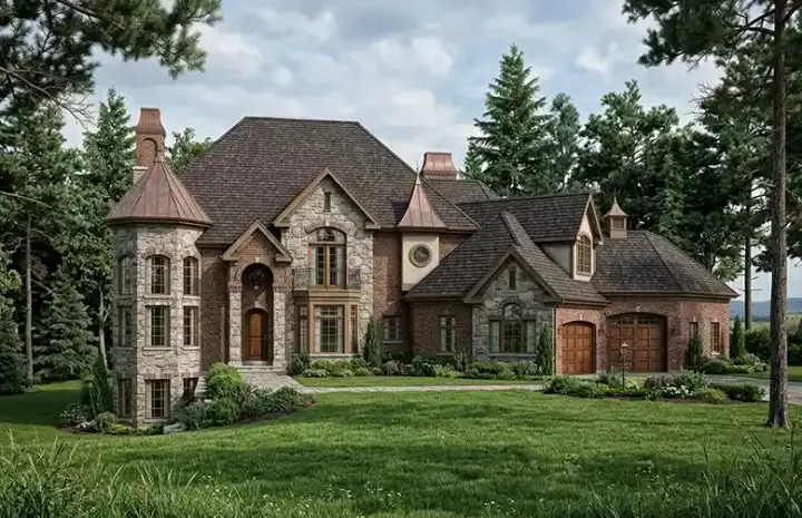 European house plans 53-299 - front exterior, 3,912 sq ft, 4 bed, 3 bath house plans | Monster House Plans