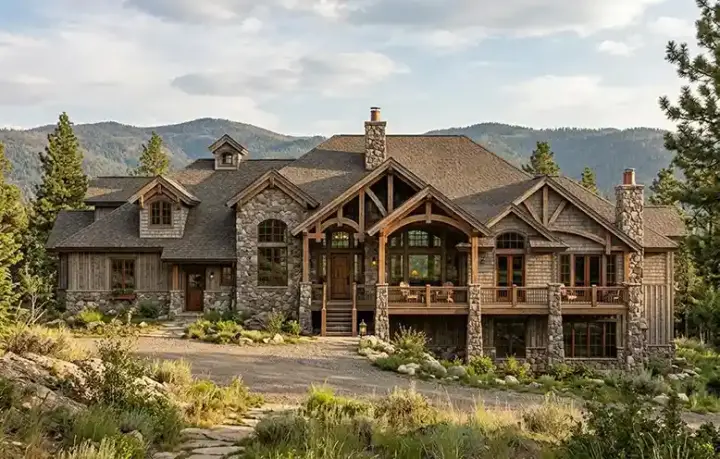 Mountain Rustic house plans 53-300 - front exterior, 3,976 sq ft, 2 bed, 2 bath house plans | Monster House Plans