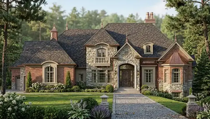 European house plans 53-301 - front exterior, 3,994 sq ft, 3 bed, 2 bath house plans | Monster House Plans