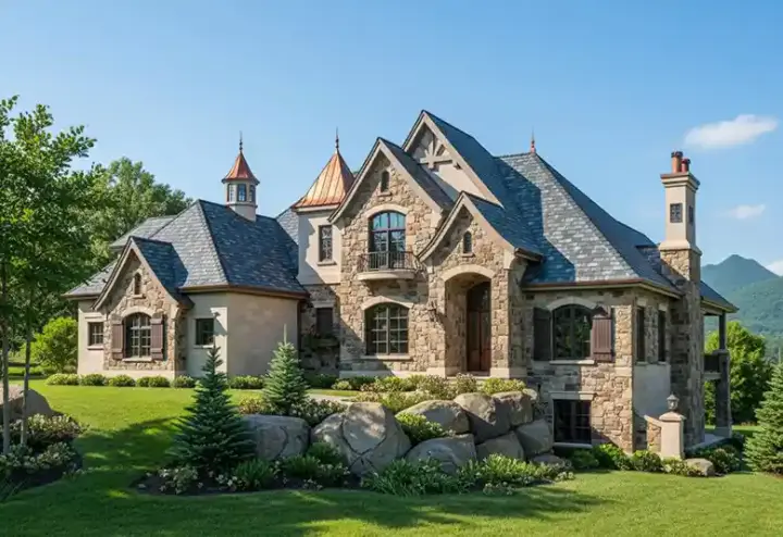 European house plans 53-307 - front exterior, 4,219 sq ft, 4 bed, 3 bath house plans | Monster House Plans