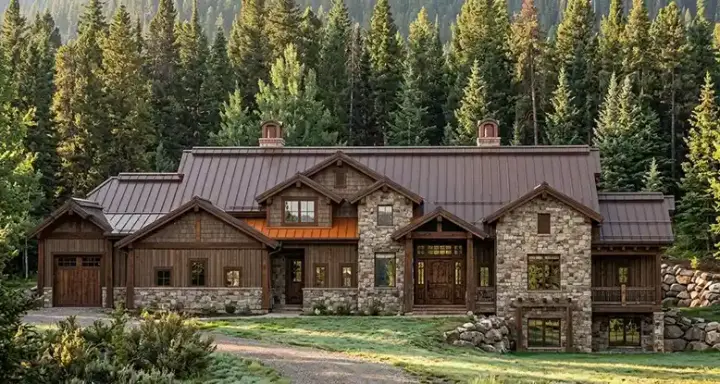Mountain Rustic house plans 53-308 - front exterior, 4,222 sq ft, 3 bed, 3 bath house plans | Monster House Plans