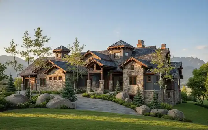 Mountain Rustic house plans 53-330 - front exterior, 5,022 sq ft, 3 bed, 2 bath house plans | Monster House Plans