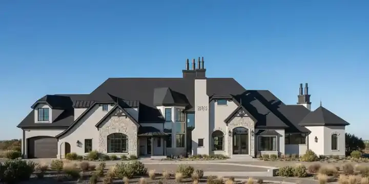 French Country house plans 53-335 - front exterior, 5,617 sq ft, 5 bed, 3 bath house plans | Monster House Plans